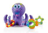 Nuby Floating Octopus Toy with 3 Hoopla Rings - Baby Bath Toy for Boys and Girls - 18+ Months